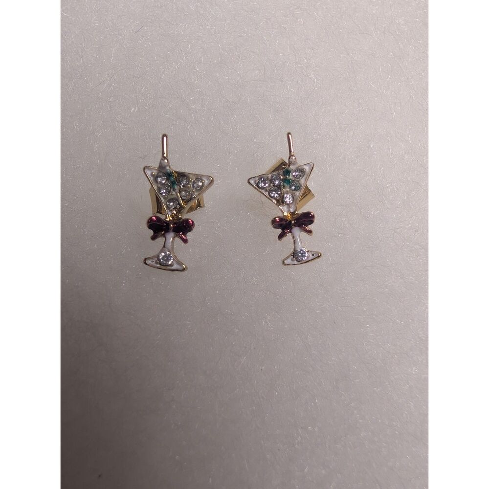 J.Crew Rhinestone Martini Glass Drop Earrings Christmas Cocktail Holiday Signed